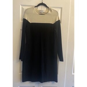Derek Lam 10C Athleta Colorblock Sweater Dress Womens Size L Black Cream Lyocell